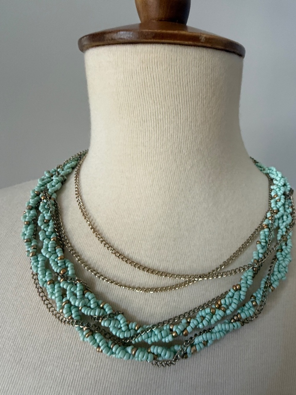 Anthropologie Twist Bead Layered Necklace Blue and Gold
